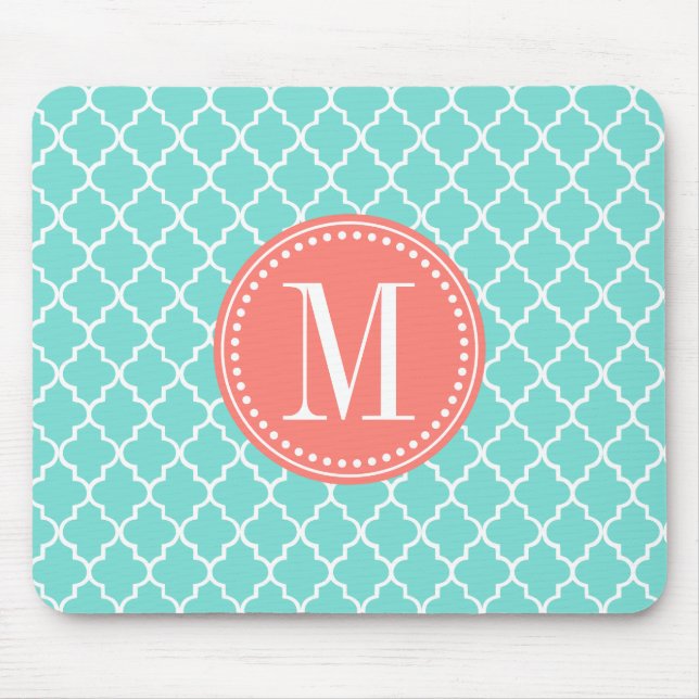 Aqua Moroccan Tiles Lattice Personalised Mouse Mat (Front)