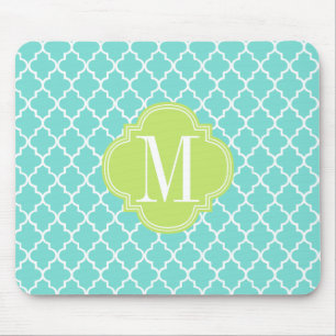 Aqua Moroccan Tiles Lattice Personalised Mouse Mat