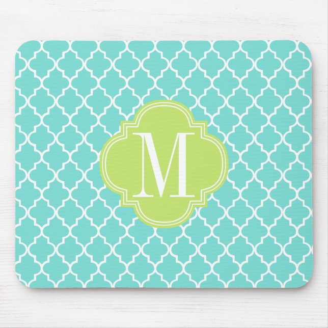 Aqua Moroccan Tiles Lattice Personalised Mouse Mat (Front)