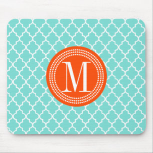 Aqua Moroccan Tiles Lattice Personalised Mouse Mat