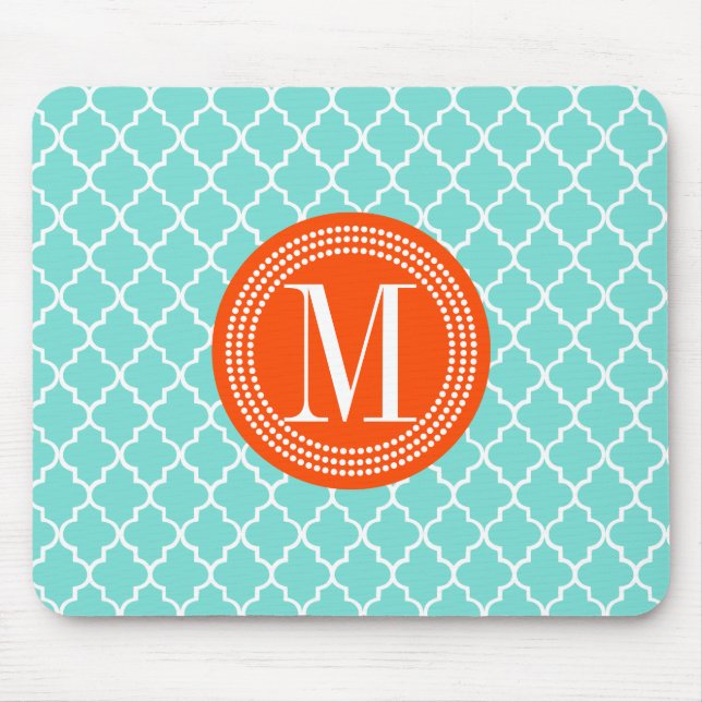Aqua Moroccan Tiles Lattice Personalised Mouse Mat (Front)