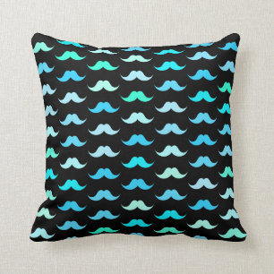 Aqua Moustaches Black Cushion
