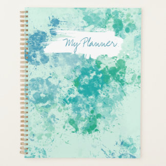 Aqua Multicolor Splatter Design Spiral Planner