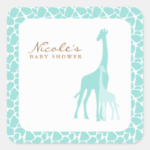 Aqua Mum and Baby Giraffes Square Sticker