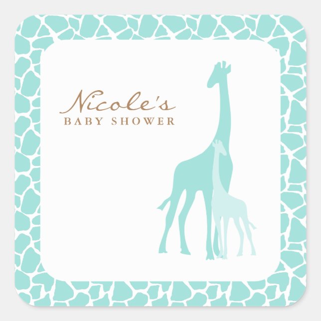Aqua Mum and Baby Giraffes Square Sticker (Front)
