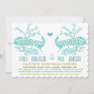 Aqua & Mustard Yellow Peacock Wedding Invitations