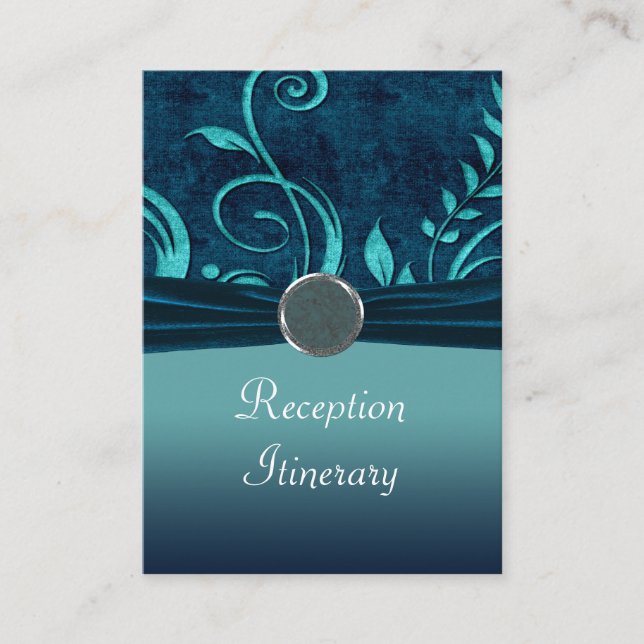 Aqua & Navy Blue Velvet Wedding Swirl Enclosure Card (Front)