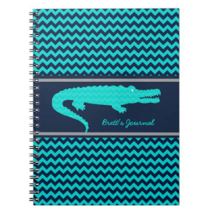 Aqua/Navy Gator on Chevron Personalised Notebook