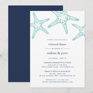 Aqua & Navy Starfish Rehearsal Dinner Invitation