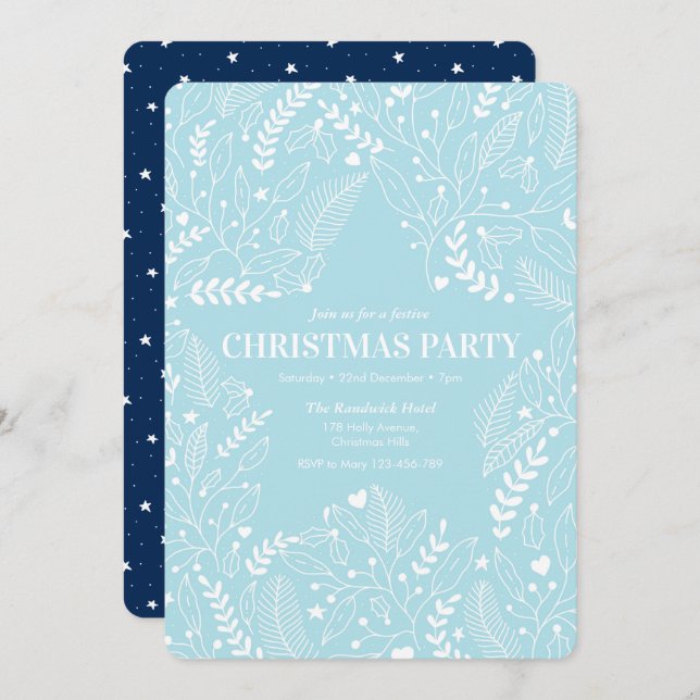 Aqua Navy Stars Christmas party Invitation (Front/Back)