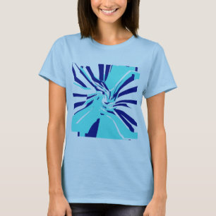 Aqua Navy Swirling Abstract Floral Retro Pop Art T-Shirt