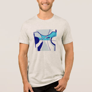 Aqua Navy Teal Swirling MCM Geometric Abstract Tri-Blend Shirt