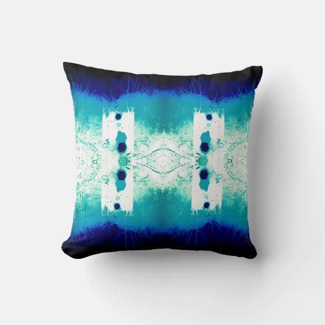 Aqua Navy White Mediterranean Symmetrical Mosaic   Cushion (Front)