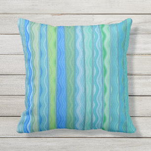 Aqua Ocean Abstract Stripe Pillow 16x16