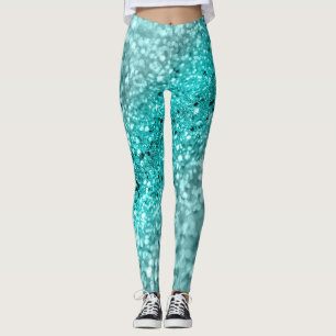 Aqua Ocean Bokeh Glitter #1 (Faux Glitter) #decor Leggings