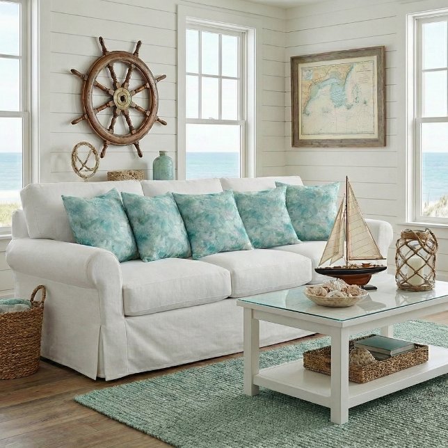 Aqua ocean crystals Throw Pillow (Creator Uploaded)