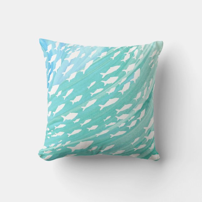 Aqua Ocean Fish Nautical  Cushion (Front)
