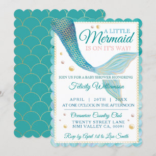 Aqua Ocean Mermaid Tail Baby Shower Invitation