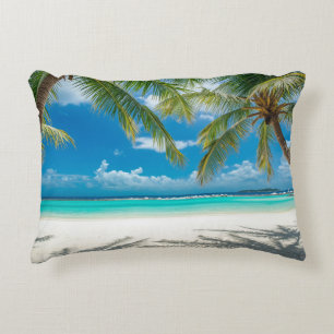 Aqua Ocean Palm Trees Beach Paradise  Decorative Cushion