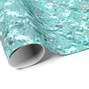 Aqua Ocean Turquoise Grey Glass Crystal Wrapping Paper