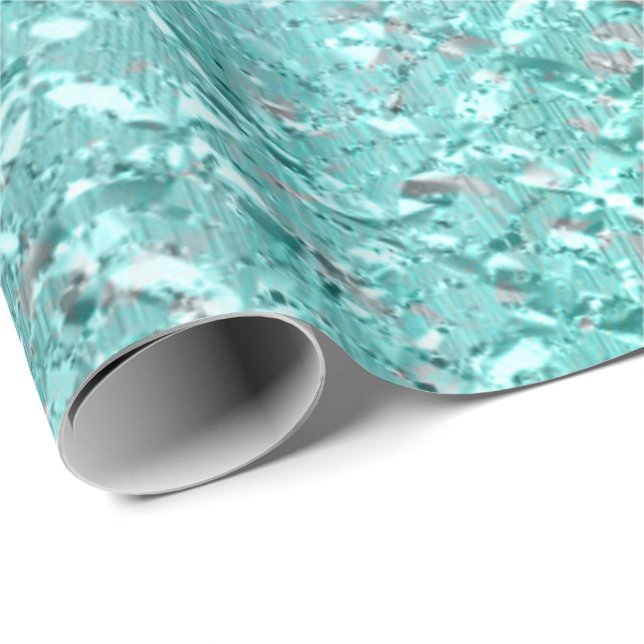 Aqua Ocean Turquoise Grey Glass Crystal Wrapping Paper (Roll Corner)