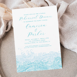 Aqua Ocean Waves Casual Wedding Rehearsal Dinner Invitation