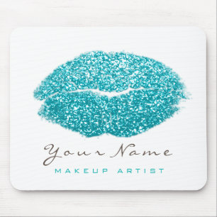 Aqua Ocean White Glitter Name Makeup Lips Kiss Mouse Mat