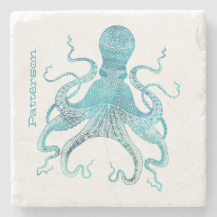 Aqua Octopus Personalised Stone Coaster