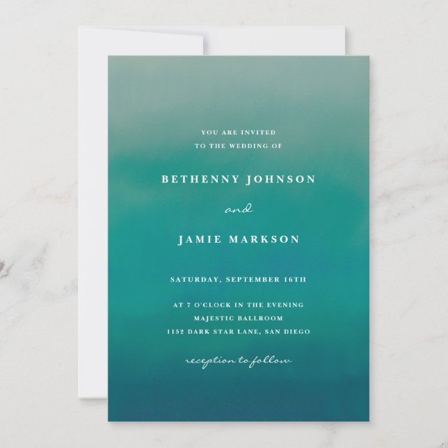 Aqua Ombre Boho Minimalist Wedding Invitation (Front)