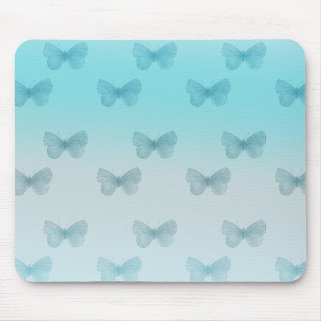 Aqua Ombre Butterflies Mouse Mat (Front)