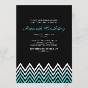 Aqua Ombre Chevrons Birthday Invitation