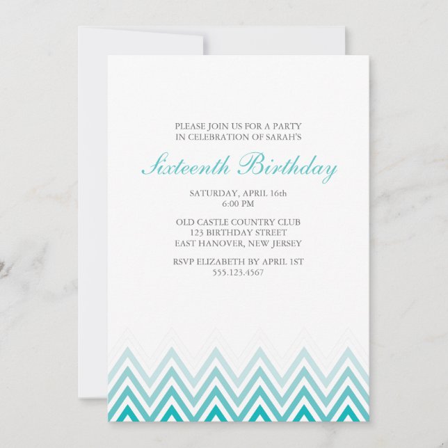 Aqua Ombre Chevrons Birthday Invitation (Front)