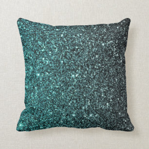 Aqua Ombre Faux Glitter Cushion