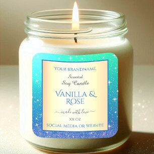 Aqua Ombre Glitter Product Packaging Labels Stars