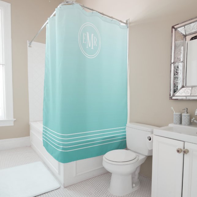 Aqua Ombre Monogrammed Shower Curtain (In Situ)