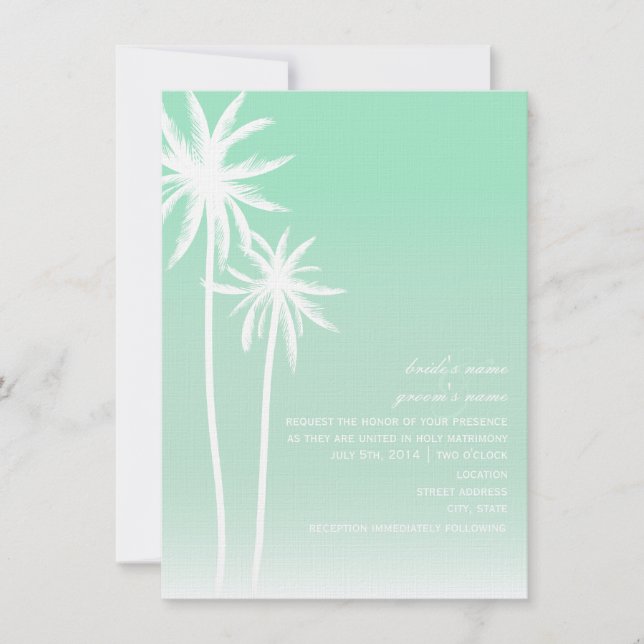 Aqua Ombré  Palm Trees Beach Wedding Invitation (Front)