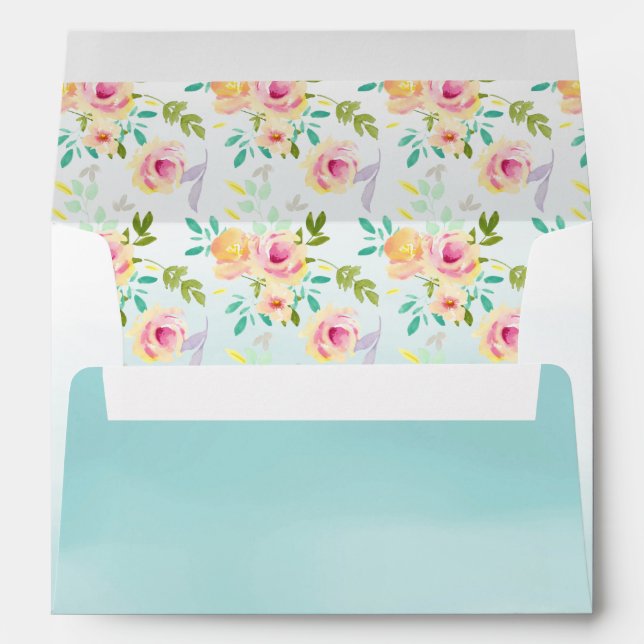 Aqua Ombre Pink Yellow Floral Envelope (Back (Bottom))