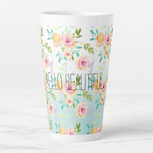 Aqua Ombre Pink Yellow Floral Latte Mug