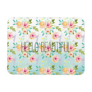 Aqua Ombre Pink Yellow Floral Magnet