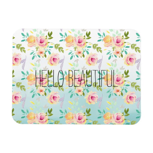 Aqua Ombre Pink Yellow Floral Magnet (Horizontal)