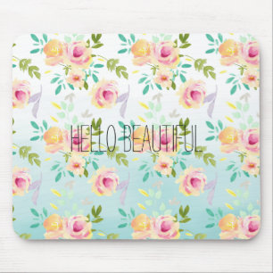 Aqua Ombre Pink Yellow Floral Mouse Mat