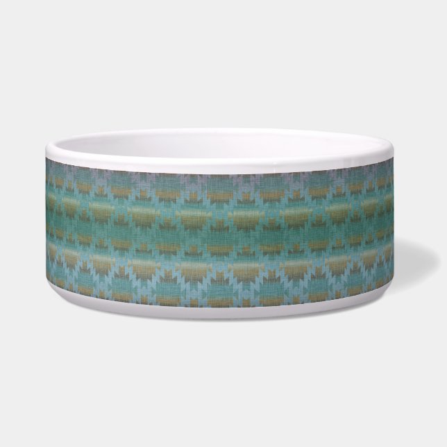 Aqua Ombre, Southwestern Pattern, Ceramic Pet Bowl (Front)