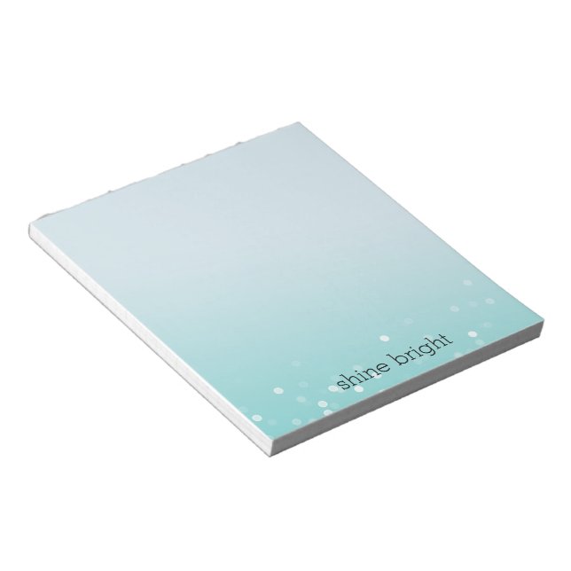 Aqua Ombre White Bokeh Confetti Dots Notepad (Angled)