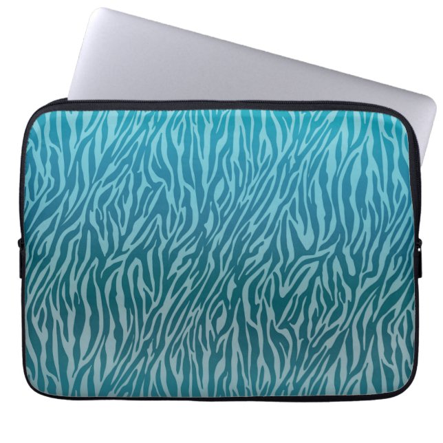 Aqua Ombre Zebra Print Laptop Sleeve (Front)