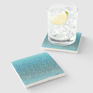Aqua Ombre Zebra Print Stone Coaster