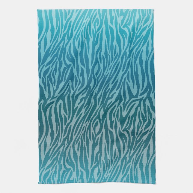 Aqua Ombre Zebra Print Tea Towel (Vertical)