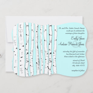 Aqua OR ANY COLOR Birch Tree Wedding Invitations