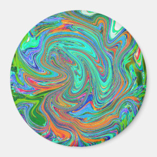 Aqua, Orange and Green Groovy Abstract Retro Art Magnet