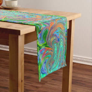 Aqua, Orange and Green Groovy Abstract Retro Art Short Table Runner