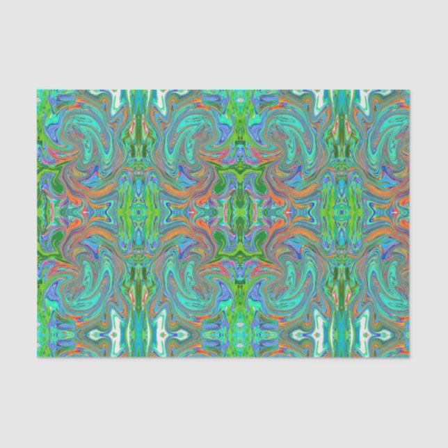 Aqua, Orange and Green Groovy Abstract Retro Art Tissue Paper (Front)